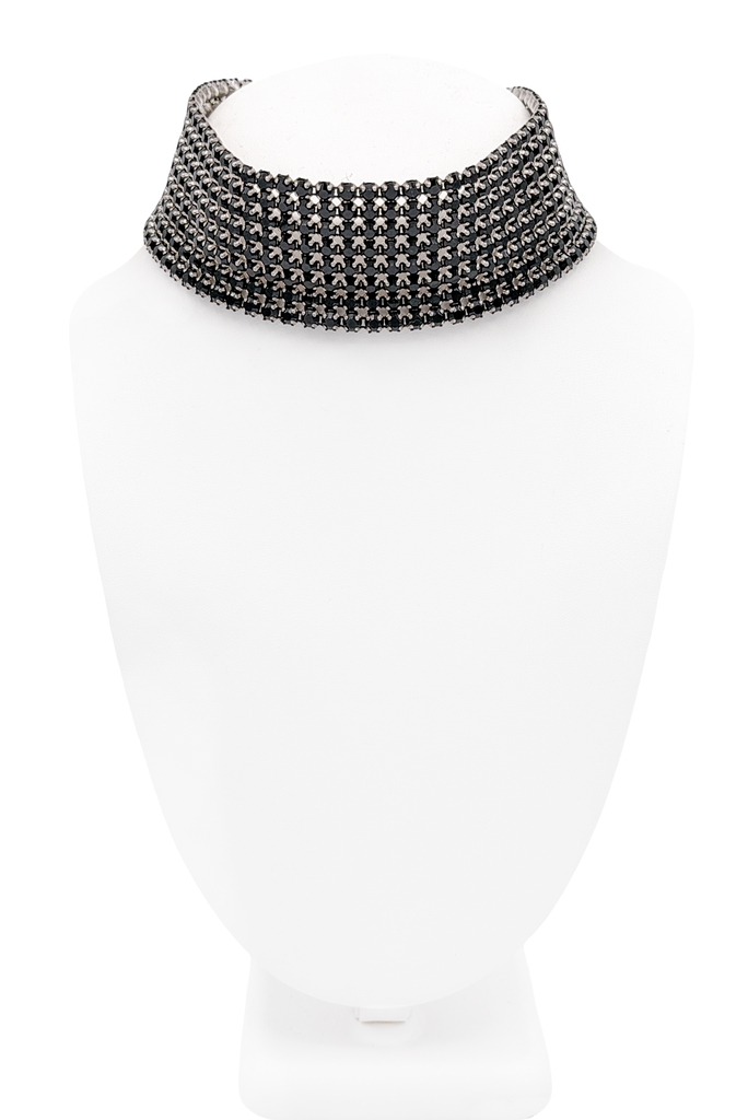 Dolce & Gabbana Black Pavé Crystal 8 Row Choker