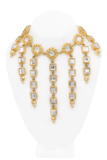 Escada Gold Embellished Mirrored Rhinestones Long Drop Necklace
