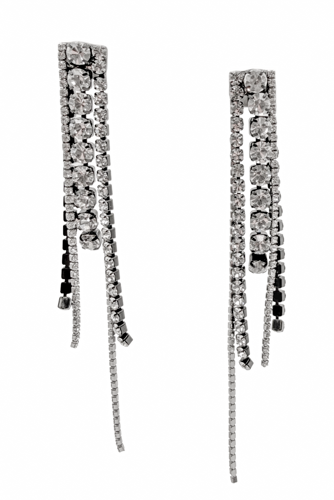 Silver & Black Pavé Crystal Fringe Drop Earrings