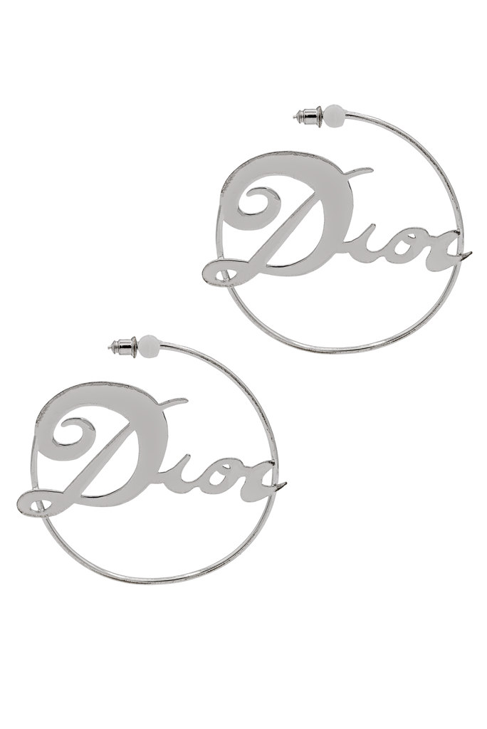 Christian Dior Silver Logo Hoop Earrings