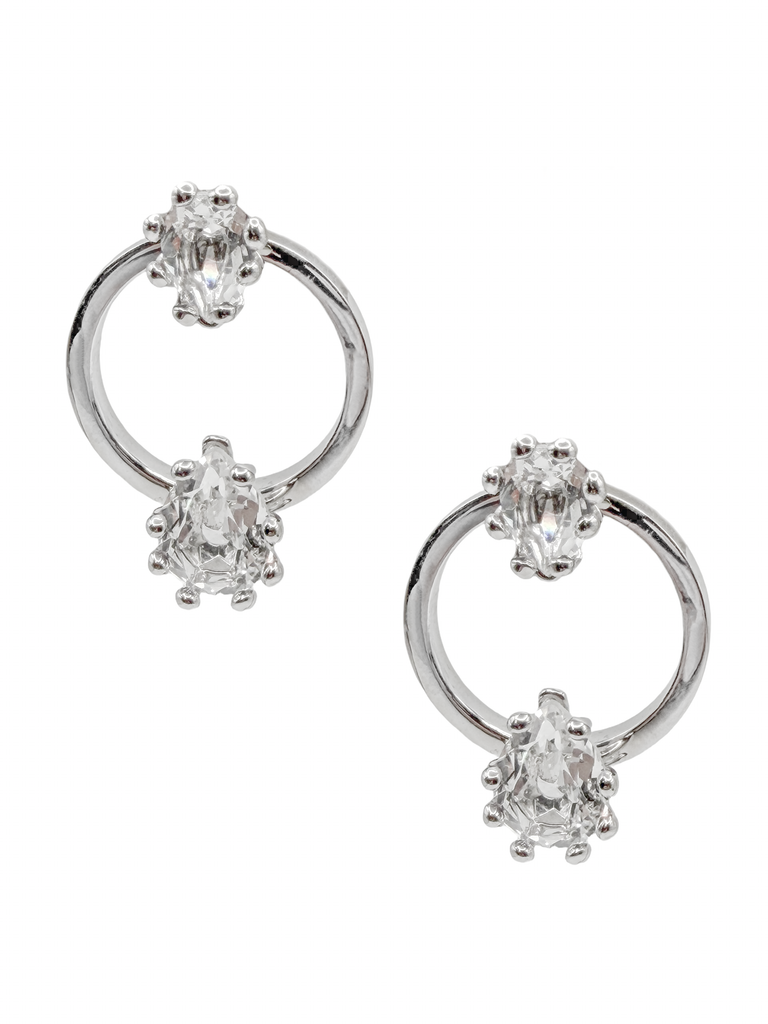 DSquared Silver Crystal Double Stacked Front Facing Hoops