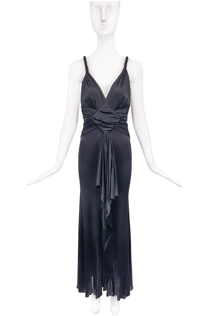 Emanuel Ungaro Black Silk Jersey Shiny Jean Harlow Slip Dress Gown