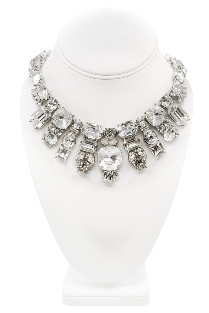 Saint Laurent Silver Crystal Multi Shape Necklace