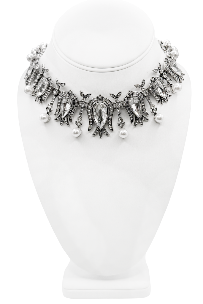 Oscar De La Renta Pearl and Pavé Crystal Necklace