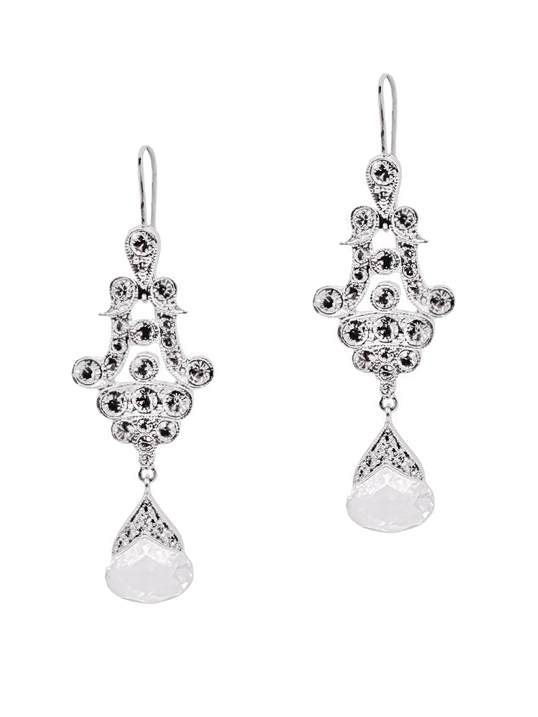 Christian Dior Silver Rhinestone Teardrop Crystal Drop Earrings