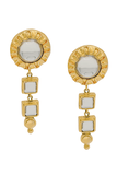 Escada Gold 80s Embellished Mirrored Rhinestone Setting Drop Earrings