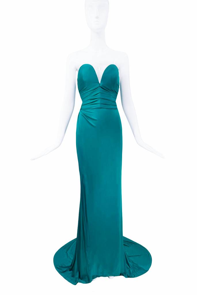 Alexandre Vauthier Teal Strapless Bustier Gown