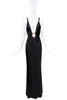 Roberto Cavalli Black Ruched Low Cut Gold Snake Ring Gown