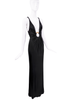 Roberto Cavalli Black Ruched Low Cut Gold Snake Ring Gown