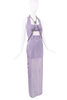Versace Purple Lavender Cut Out Mesh Gown With Medusa Silver Metal Harness