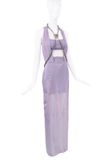 Versace Purple Lavender Cut Out Mesh Gown With Medusa Silver Metal Harness