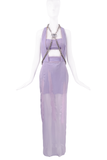 Versace Purple Lavender Cut Out Mesh Gown With Medusa Silver Metal Harness