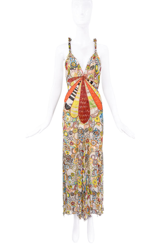 Missoni Multi Color Floral Print Open Back Gown