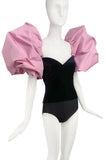 Vintage Black Velvet Huge Pink Puff Sleeve Gloria von Thurn und Taxis YSL Style Top