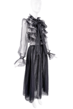 Valentino Black Mesh Ruffle Polka Dot Tie Gown