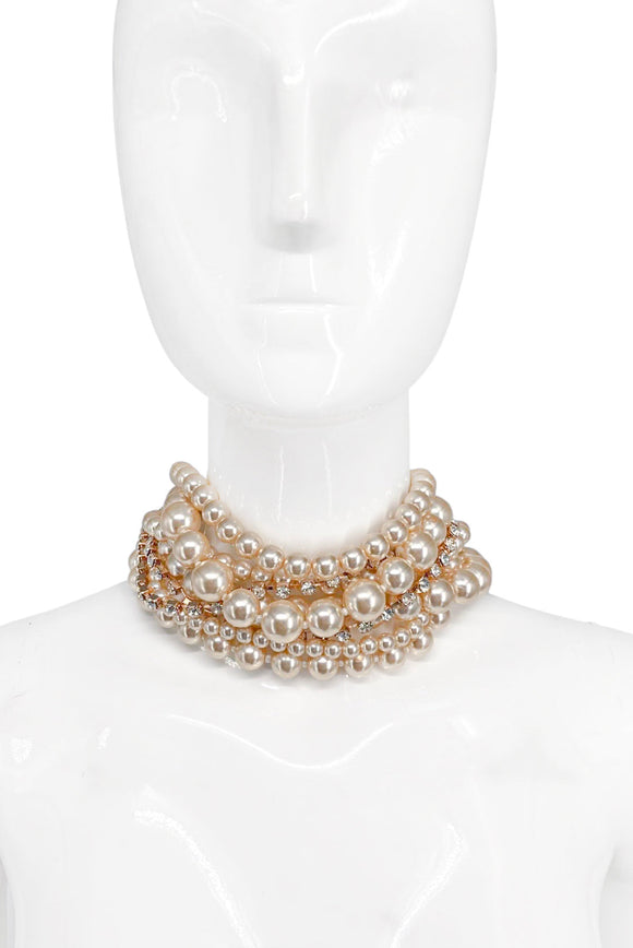 Courrèges Pearl Diamond Gold Necklace Choker