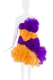 Caroline Herrera Purple Orange Tulle Ruffle Poof Dress