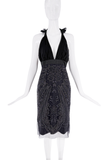 Gucci Black Ruffle Beaded Embroidered Halter Dress