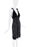 Gucci Black Ruffle Beaded Embroidered Halter Dress