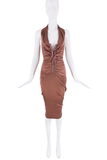 Dolce & Gabbana Brown Mauve Bodycon Lace Up Halter Dress