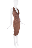 Dolce & Gabbana Brown Mauve Bodycon Lace Up Halter Dress