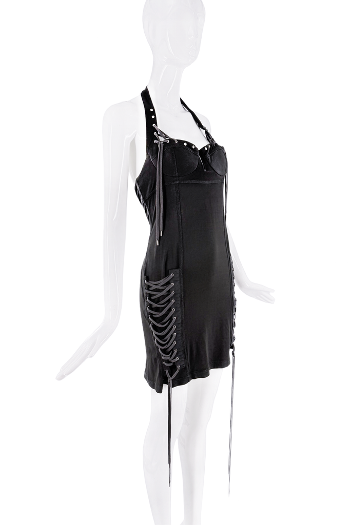 Christian Dior Black Buckle Lace Up Corset Dress SS2004