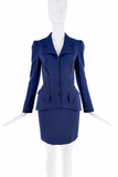 Thierry Mugler Blue Black Crystal Detail Skirt & Jacket Suit Set FW1998