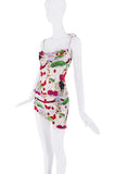 John Galliano White Red Green Cherry Graphic Print Mini Slip Dress FW2003