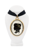 Lanvin Gold Black Pavé Crystal Green Gemstone Cameo XL Pendant Choker Necklace