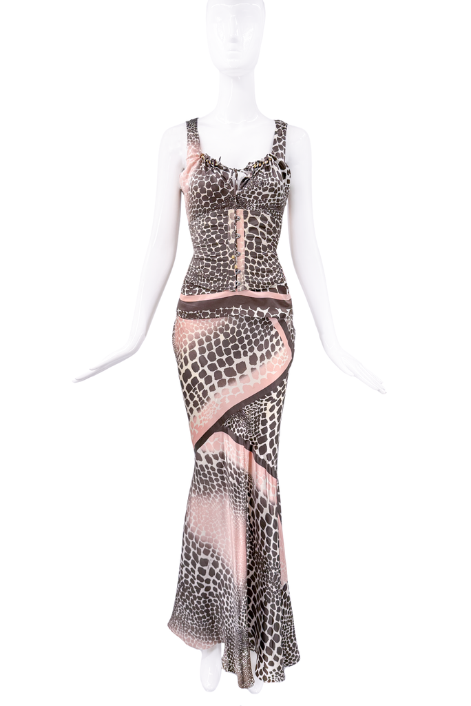 Roberto Cavalli Brown & Pink Giraffe Print Dress Set