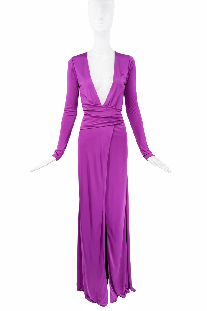 Roberto Cavalli Purple Long Sleeve Wrap Gown