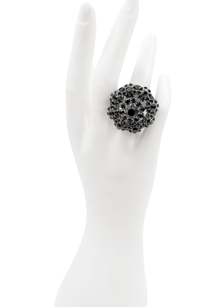 Christian Dior by John Galliano Black Crystal Rhinestone Cocktail Ring