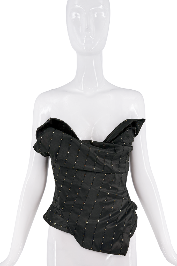 Vivienne Westwood Black Gold Sequin Exaggerated Bust Corset Top
