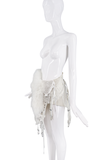 Kimberly Corday White Lace Corset Fur Deconstructed Repurposed Bra Skirt