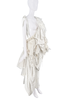 Kimberly Corday White Deconstructed Lace Heart Fur Repurposed Asymmetric Dress