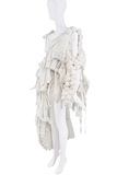Kimberly Corday White Deconstructed Lace Heart Fur Repurposed Asymmetric Dress