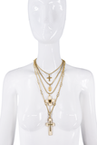 Jean Paul Gaultier Gold Pavé Crystal Cameo  Multi Chain Cross Chain Necklace