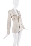 Jean Paul Gaultier White Creme Striped Crop Jacket and Crochet Top Set