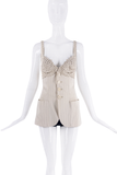 Jean Paul Gaultier White Creme Striped Crop Jacket and Crochet Top Set