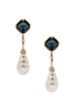 Valentino Gold Pearl Blue Gemstone Pavé Crsytal Embellished Drop Earrings