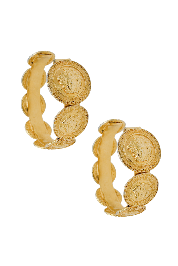 Versace Gold Medusa Graduated Coin Hoop Earrings
