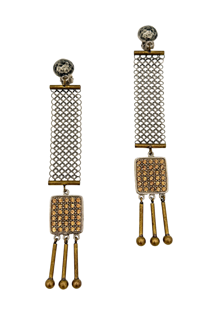 Missoni Gold Silver Chainmail Pavé Gemstone Drop Earrings