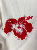 Saint Laurent Cream Bow Blouse with a Sparkling Hibiscus "Hawaiian" Print