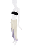 Emanuel Ungaro Beige Nude Purple Leather Ruffle Cut Out Slit Pants