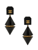 Chanel Black Gold Double Cone Logo Drop Earrings