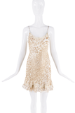 Blumarine Tan Creme Leopard Print Rufle Slip Dress