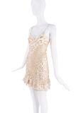 Blumarine Tan Creme Leopard Print Rufle Slip Dress