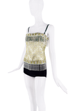 Dolce & Gabbana Green Embroidered Sheer Beaded Fringe Top