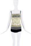 Dolce & Gabbana Green Embroidered Sheer Beaded Fringe Top