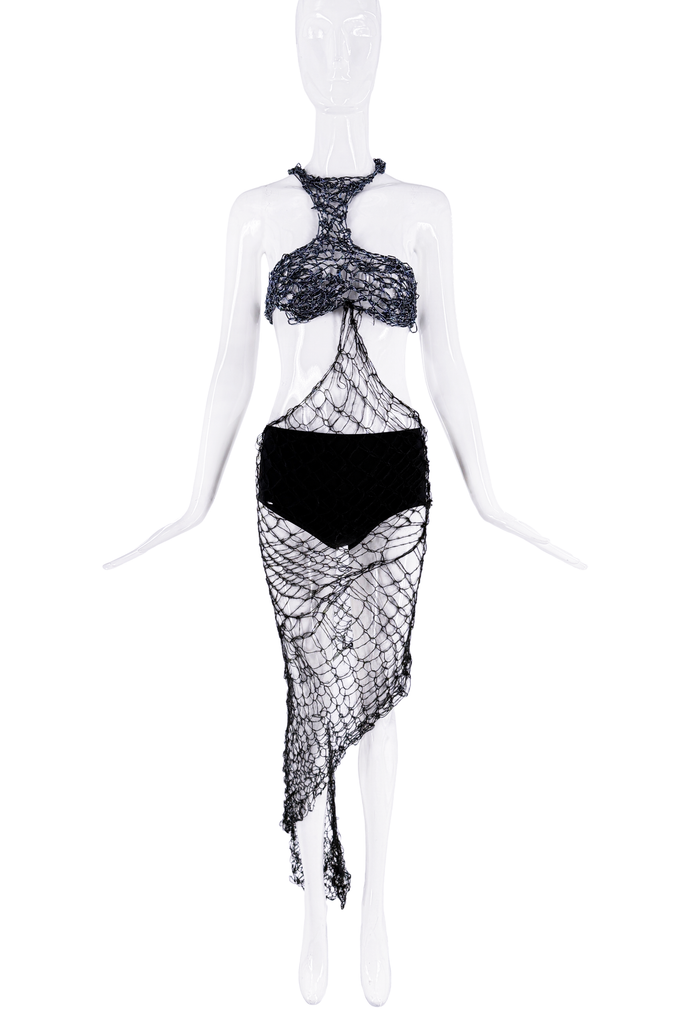 Parmis Katouzian Black Knit Wire Cut Out Halter Dress